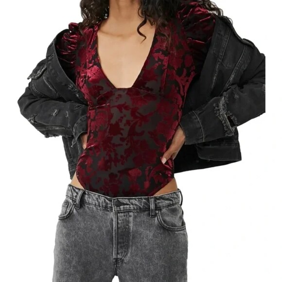 Free People Tops - NWT Free People Magic Hour Velvet Bodysuit midnight combo Size XS
